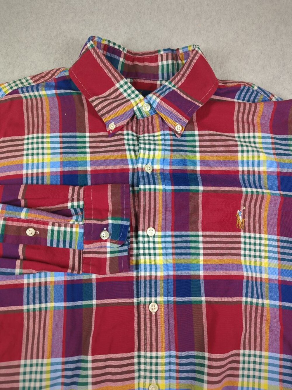 Ralph Lauren Classic Fit Shirt Men's Large Plaid Button Down Flesh Pony